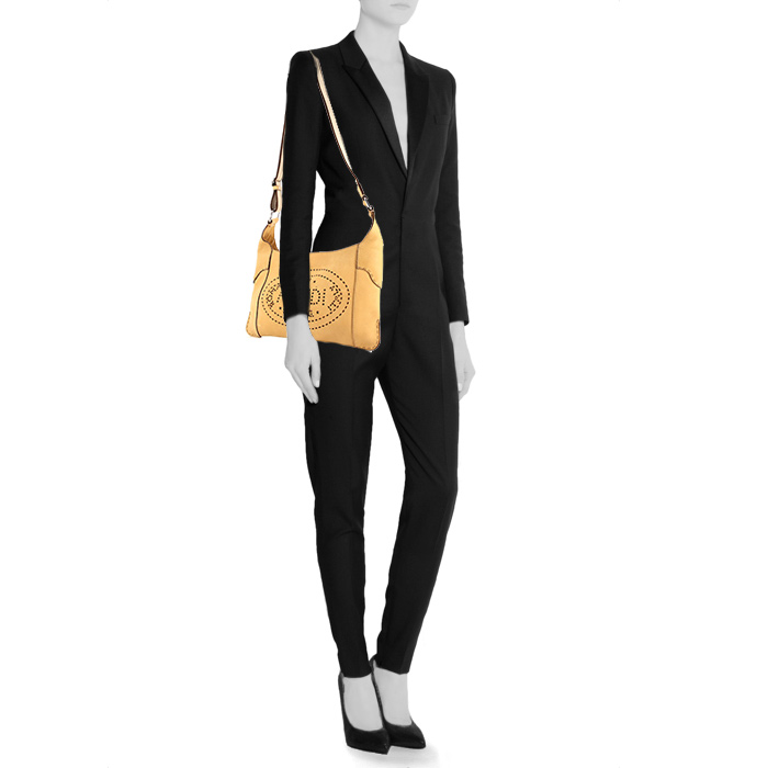 Sac bandoulière Fendi Selleria en cuir jaune - Detail D1
