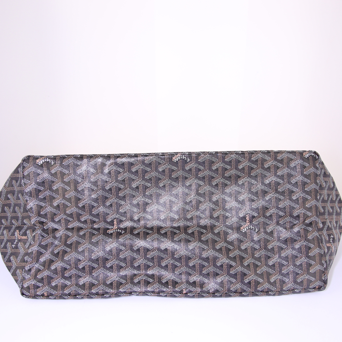 Goyard Saint-Louis large model handbag in black logo canvas and brown leather - Detail D4