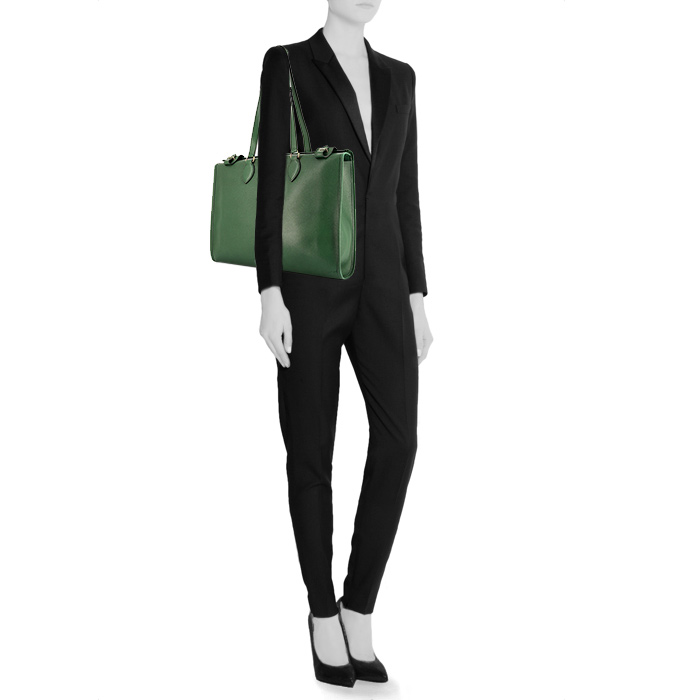 Sac cabas Hermès en cuir epsom vert - Detail D1