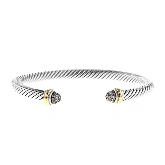 Bracelet Jonc David Yurman ? En Argent 925 Vintage - Pierre Verte - Non Signé - Très Bon état