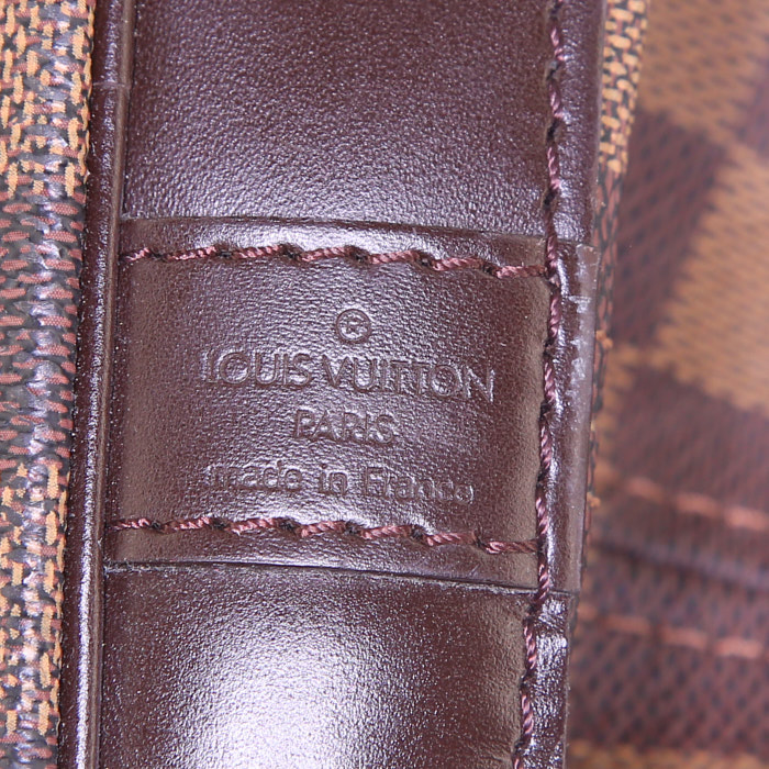 Louis Vuitton West End travel bag in ebene damier canvas and brown leather - Detail D4