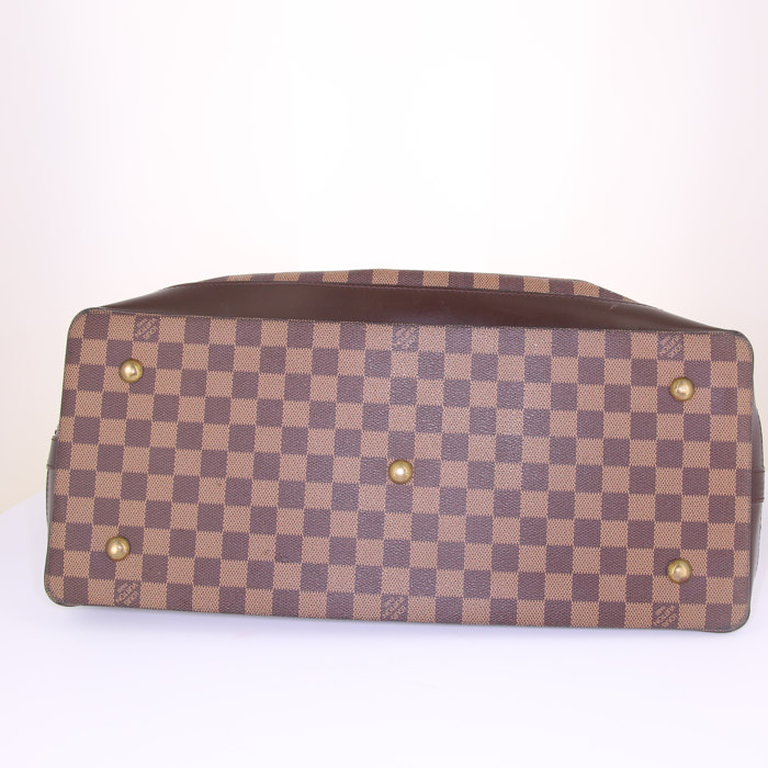 Sac de voyage Louis Vuitton West End en toile damier ébène et cuir marron - Detail D5