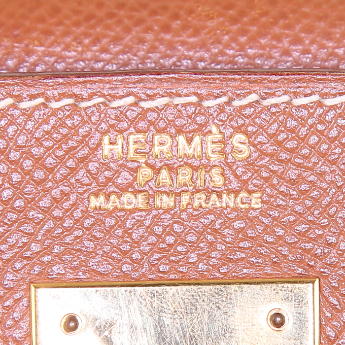 Bolso de mano Hermes Kelly 32 cm en cuero Courchevel color oro - Detail D4