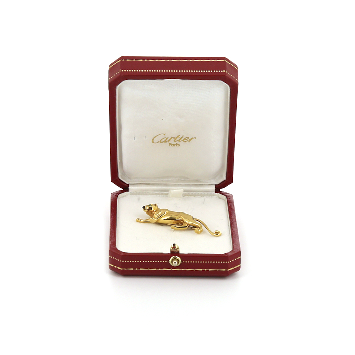 Broche Cartier Panthère en or jaune,  onyx et émeraudes - Detail D2