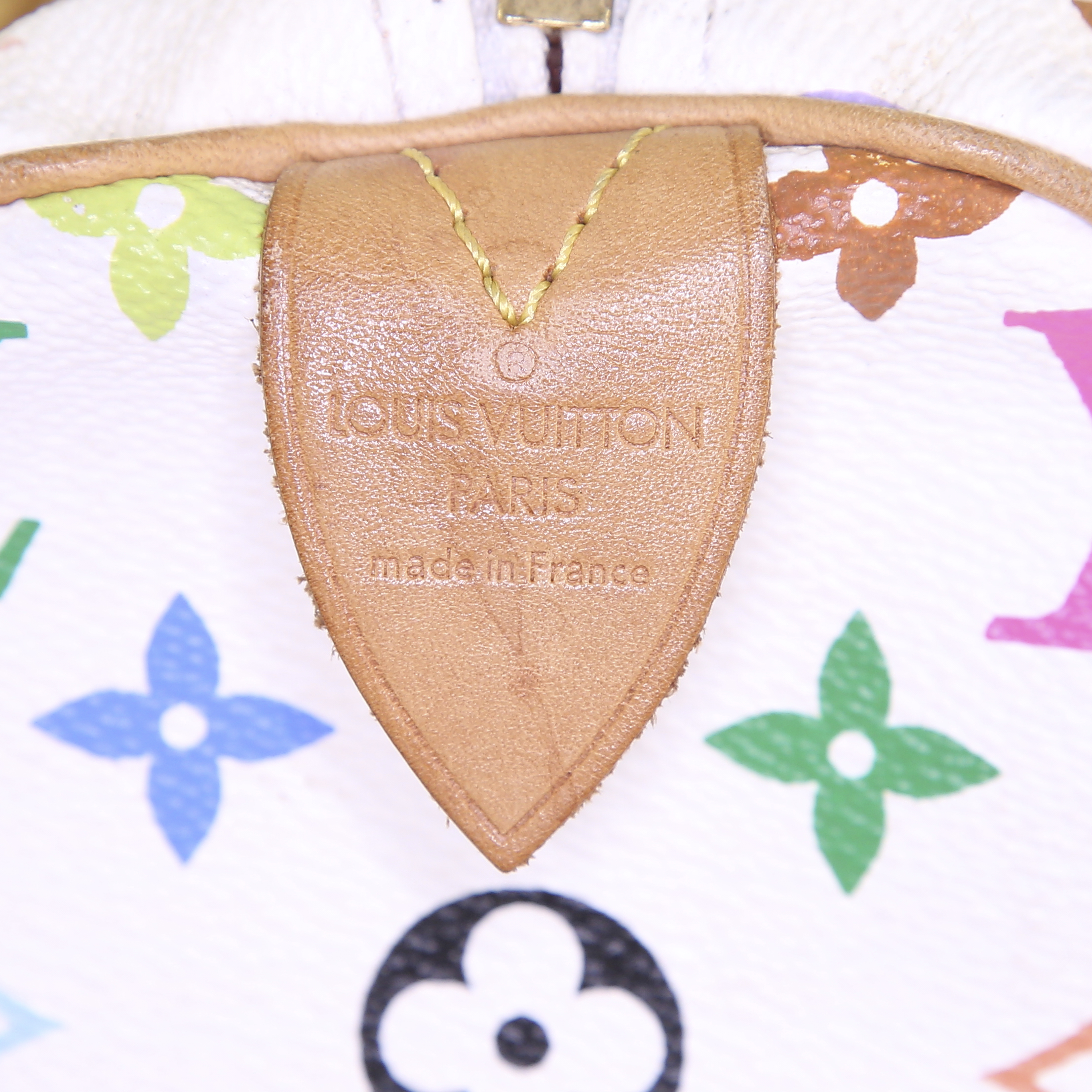 Louis Vuitton Speedy Editions Limitées handbag in white multicolor monogram canvas and natural leather - Detail D3