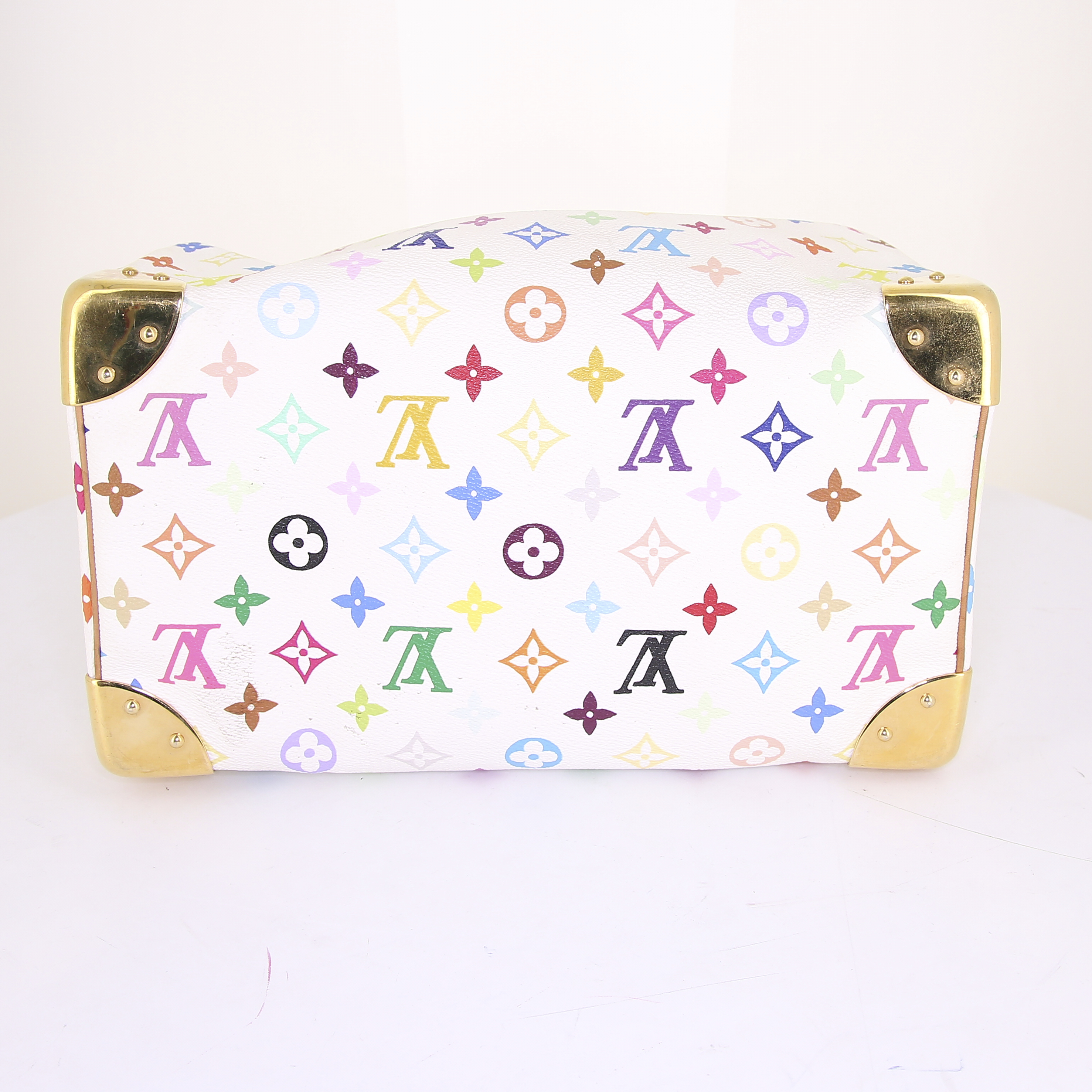 Bolso de mano Louis Vuitton Speedy Editions Limitées en lona Monogram multicolor blanca y cuero natural - Detail D4
