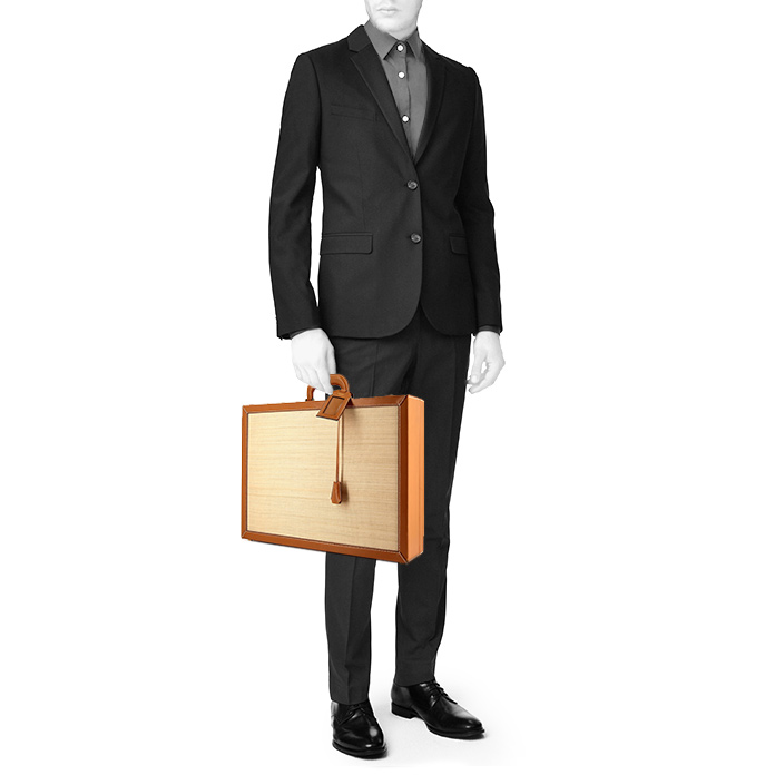 Sac de voyage Hermès Vintage en crin de cheval tressé beige et cuir gold - Detail D1