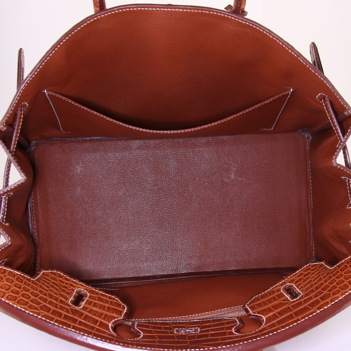 Sac à main Hermes Birkin 35 cm en crocodile porosus fauve - Detail D2