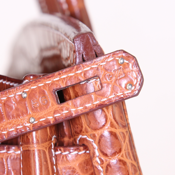 Sac à main Hermes Birkin 35 cm en crocodile porosus fauve - Detail D4