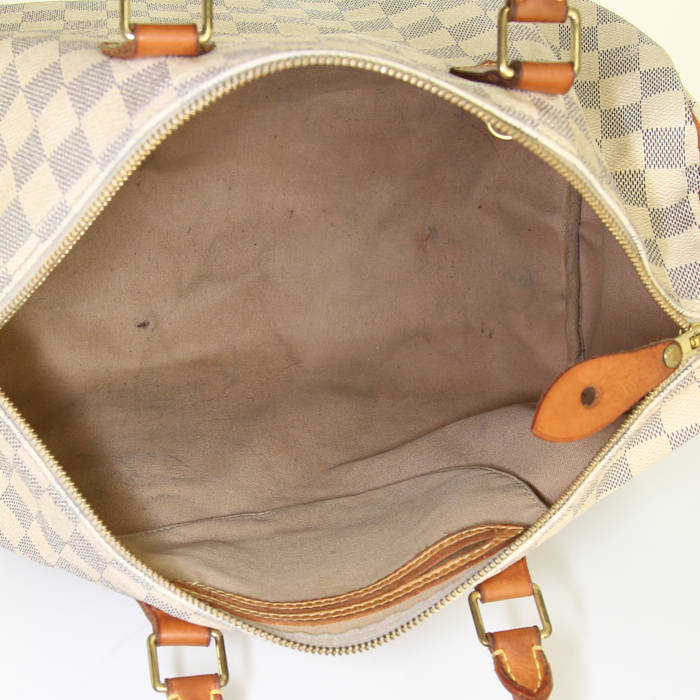 Louis Vuitton Speedy 35 handbag in azur damier canvas and natural leather - Detail D2