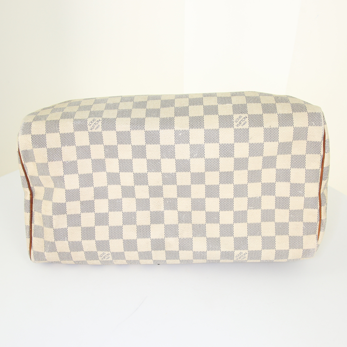 Sac à main Louis Vuitton Speedy 35 en toile damier azur et cuir naturel - Detail D4