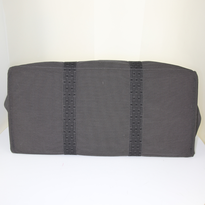 Sac cabas Hermes Toto Bag - Shop Bag grand modèle en toile grise et noire - Detail D5