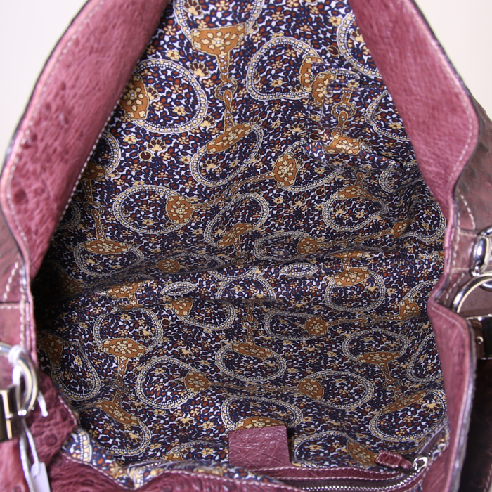 Sac à main Gucci Bamboo Indy Hobo en autruche marron - Detail D2