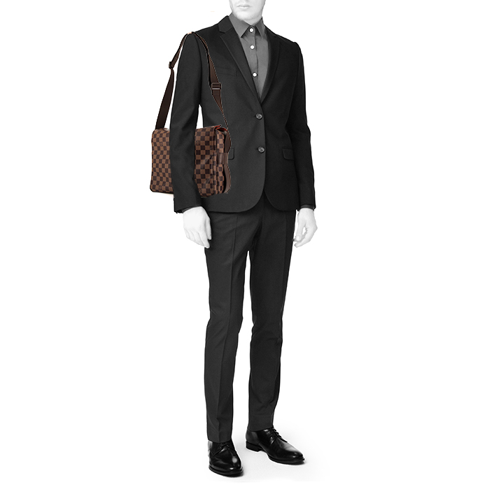 Louis Vuitton Naviglio shoulder bag in brown damier canvas and brown leather - Detail D1