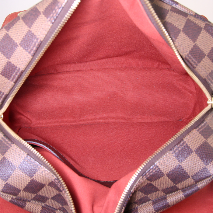 Borsa a tracolla Louis Vuitton Naviglio in tela cerata con motivo a scacchi marrone e pelle marrone - Detail D2