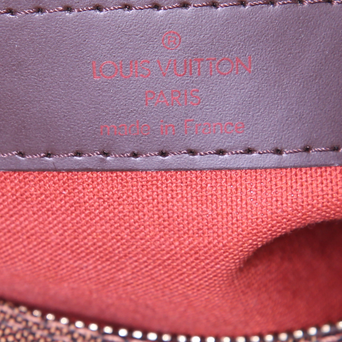Borsa a tracolla Louis Vuitton Naviglio in tela cerata con motivo a scacchi marrone e pelle marrone - Detail D3