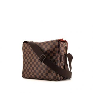 Borsa a tracolla Louis Vuitton Naviglio in tela cerata con motivo a scacchi marrone e pelle marrone