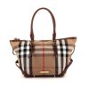 Burberry handbag in beige Haymarket canvas and brown leather - 360 thumbnail