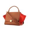 Celine Trapeze medium model bag in brown leather and orange suede - 00pp thumbnail