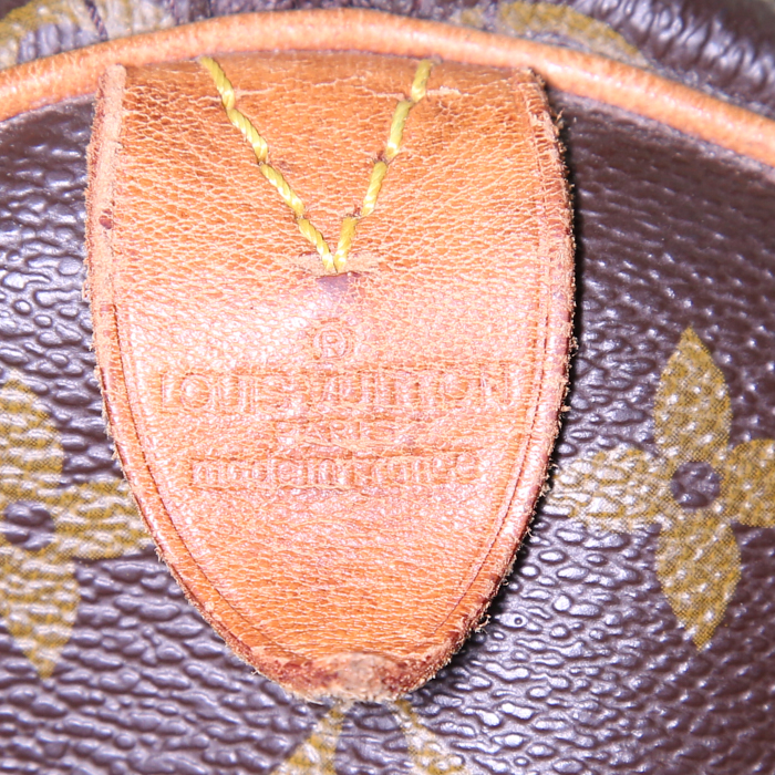Sac de voyage Louis Vuitton Keepall 45 en toile monogram marron et cuir naturel - Detail D3