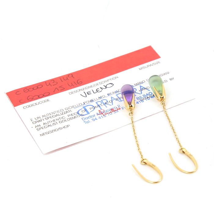 Pendientes colgantes Pomellato Veleno en oro amarillo, amatista y cuarzo verde - Detail D2