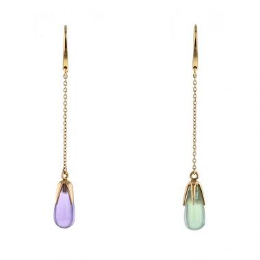 Paire de pendants d'oreilles Pomellato Veleno en or jaune,  améthyste et quartz vert