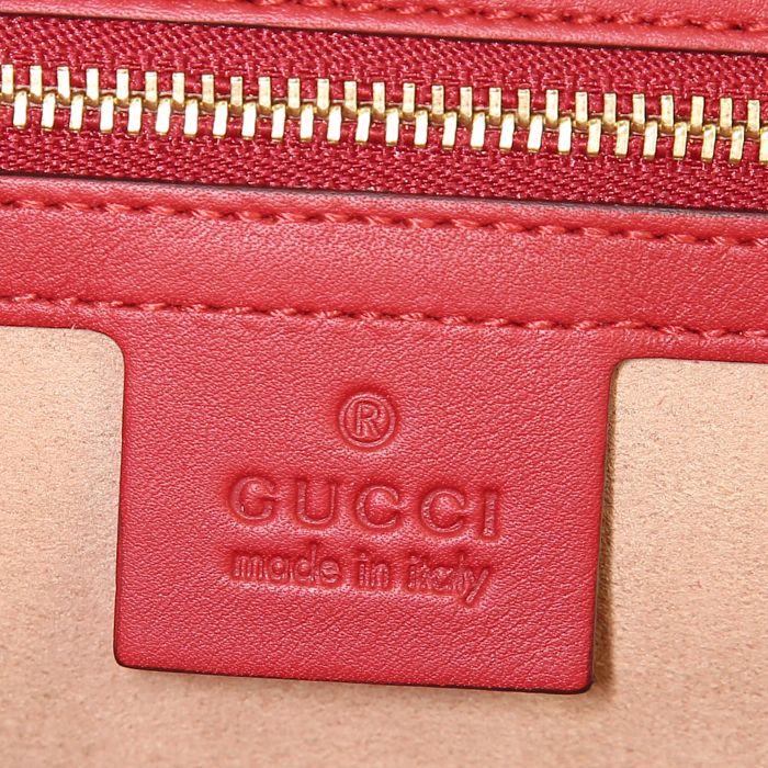 Gucci Padlock handbag in grey-beige logo canvas and red leather - Detail D4