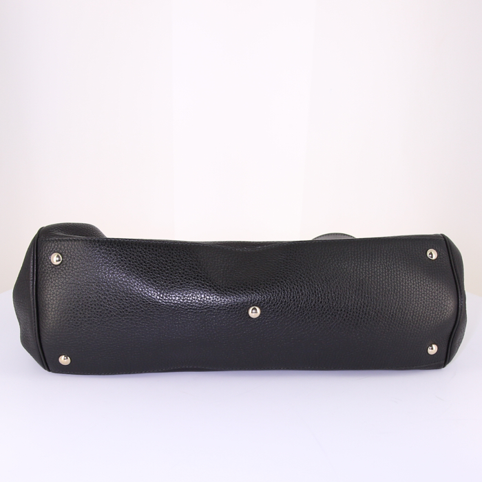 Gucci Bamboo shopping bag in black leather - Detail D5