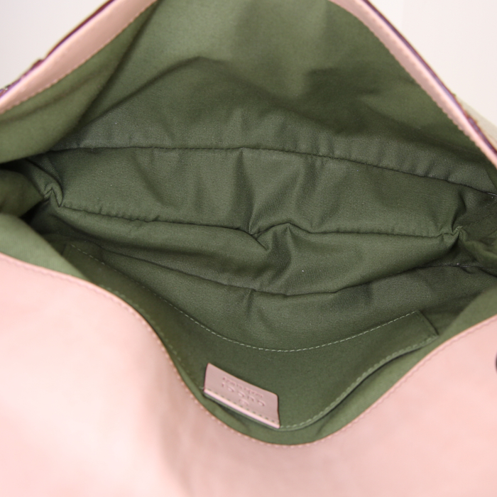 Bolso de mano Gucci Bamboo en cuero beige y lona florida - Detail D2