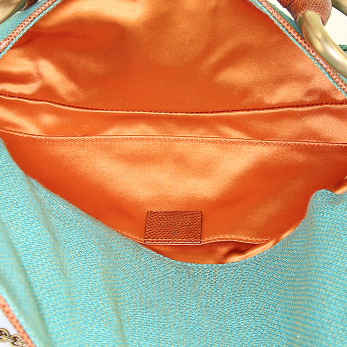 Gucci Mors handbag in green canvas and brown leather - Detail D2