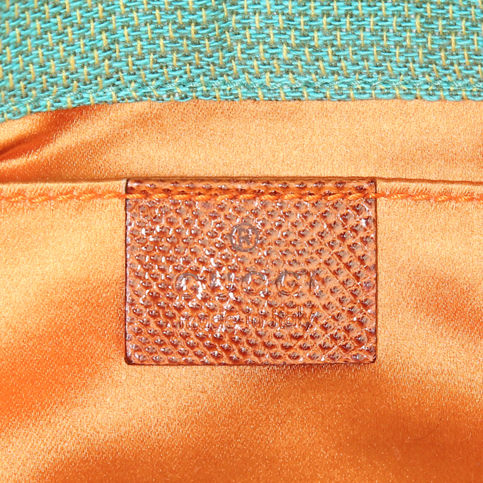 Bolso de mano Gucci Mors en lona verde agua y cuero marrón - Detail D3