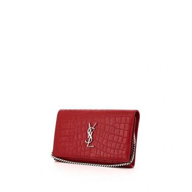 Bolso bandolera Saint Laurent Wallet on Chain en cuero rojo
