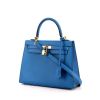Hermes Kelly 25 cm shoulder bag in blue leather - 00pp thumbnail