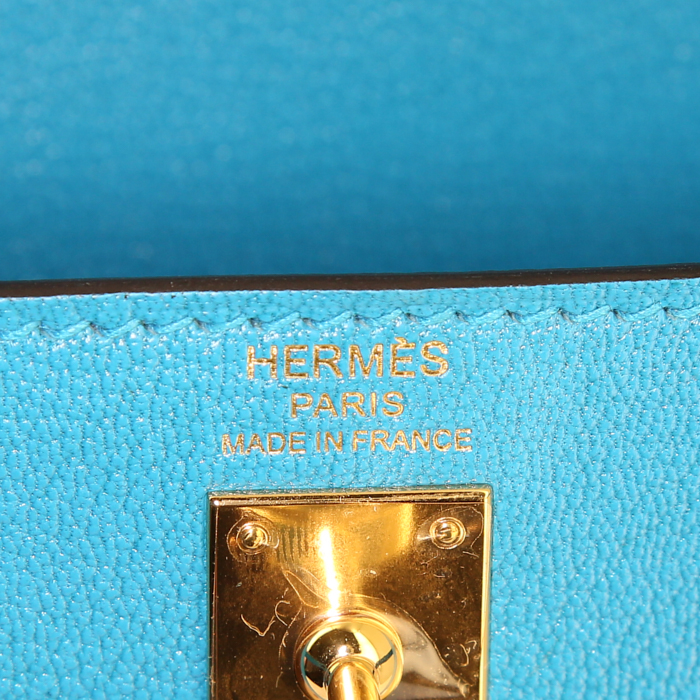 Borsa a tracolla Hermes Kelly 25 cm in pelle blu - Detail D4