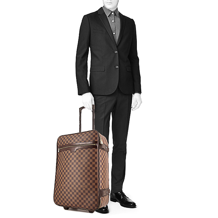 Louis Vuitton Pegase soft suitcase in ebene damier canvas and brown leather - Detail D1
