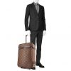 Louis Vuitton Pegase soft suitcase in ebene damier canvas and brown leather - Detail D1 thumbnail