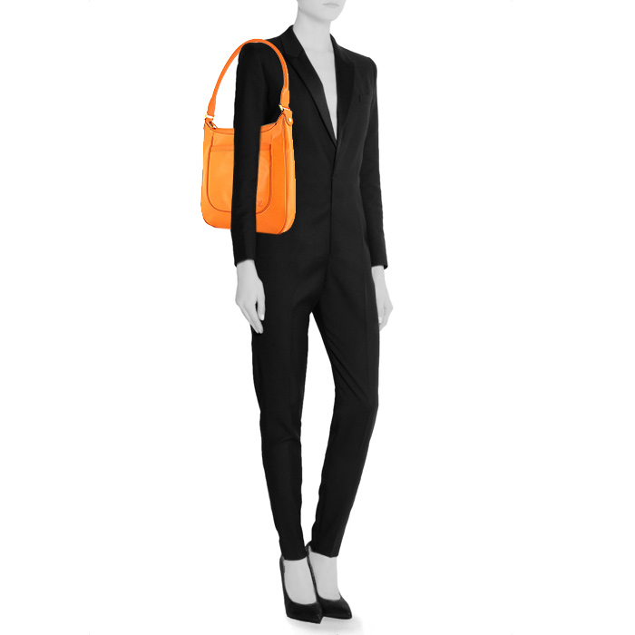 Louis Vuitton Salabha bag worn on the shoulder or carried in the hand in orange epi leather - Detail D1