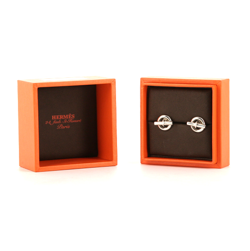 Paire de puces d'oreilles Hermes Chaine d'Ancre en argent - Detail D2