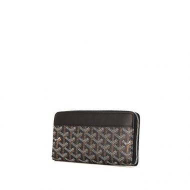 Billetera Goyard Matignon en lona monogram negra y cuero negro