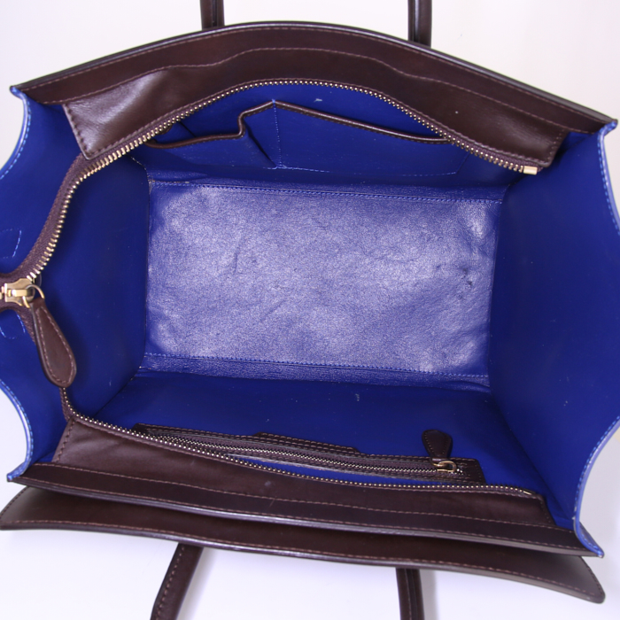 Borsa Celine Luggage in pelle tricolore marrone bordeaux e blu - Detail D2