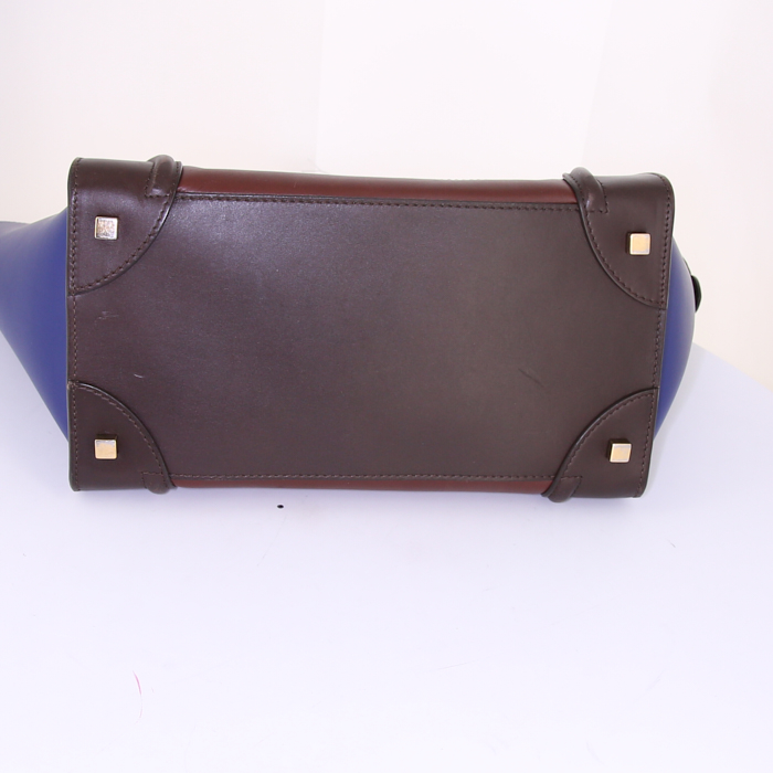 Celine Luggage handbag in brown, burgundy and blue tricolor leather - Detail D4