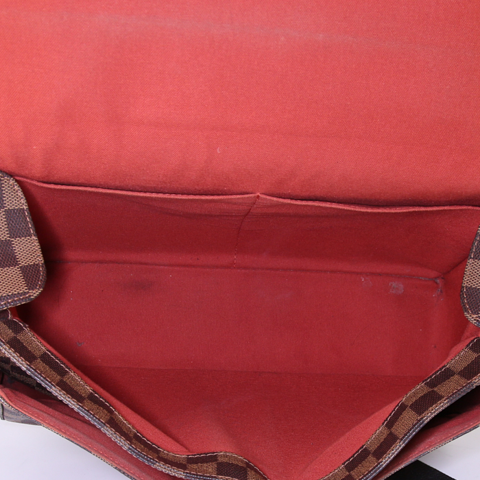 Sac bandoulière Louis Vuitton Broadway en toile damier enduite marron et cuir marron - Detail D2