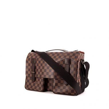 Borsa a tracolla Louis Vuitton Broadway in tela cerata con motivo a scacchi marrone e pelle marrone