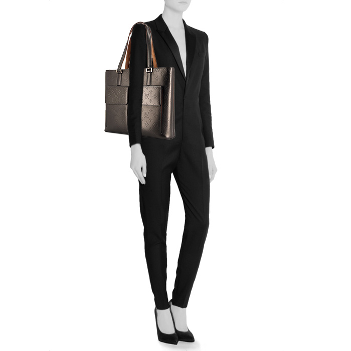 Sac cabas Louis Vuitton Wildwood en cuir vernis argenté - Detail D1