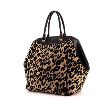 Sac à main Louis Vuitton North South grand modèle en toile noire et beige et cuir noir