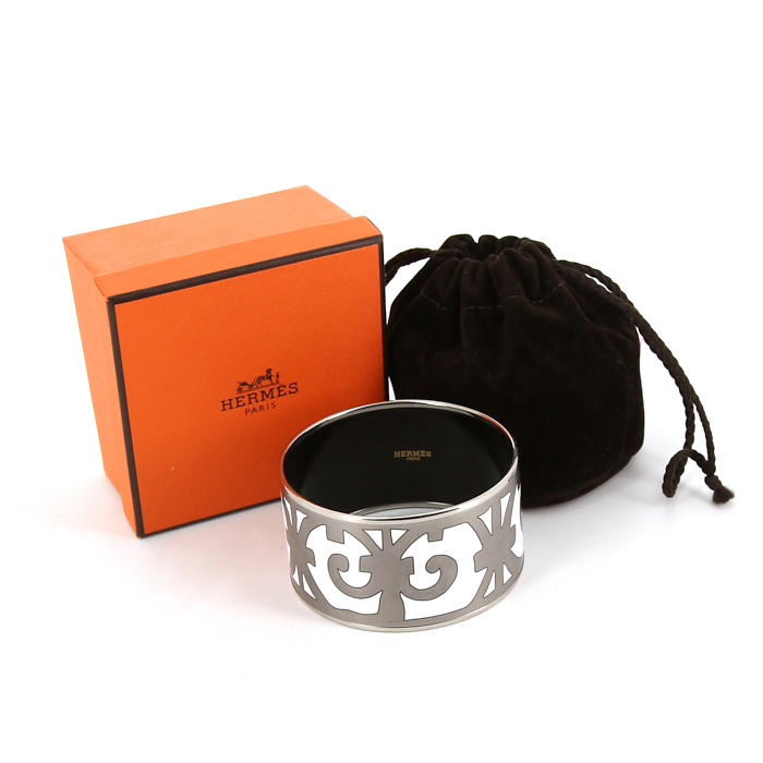 Bracciale Hermès Balcon du Guadalquivir in palladio,  smalto bianco e smalto argentato