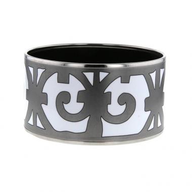 Bracelet manchette Hermès Balcon du Guadalquivir en palladium,  émail blanc et émail argenté