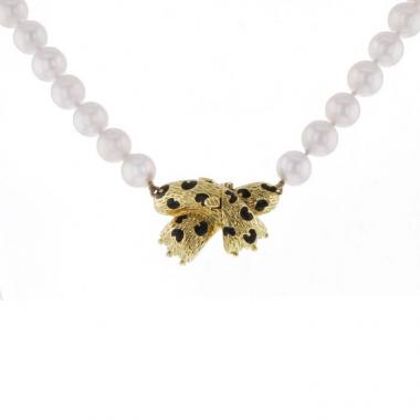 Fred Panthère 1990's necklace in yellow gold,  pearls and enamel
