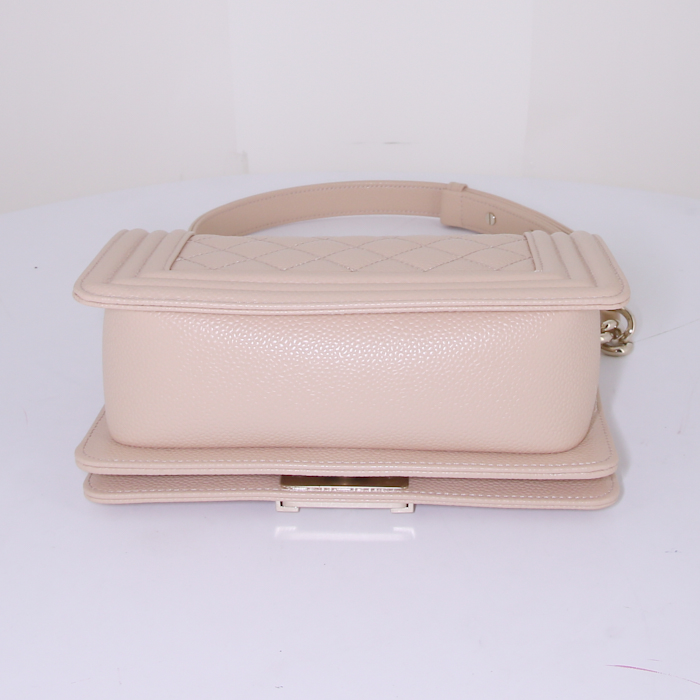 Borsa a tracolla Chanel Mini Boy modello piccolo in pelle martellata e trapuntata beige - Detail D5