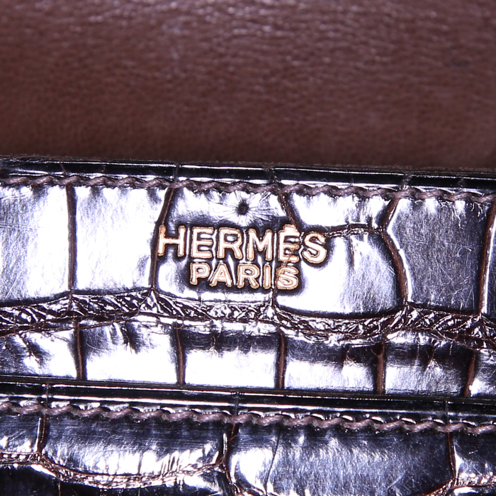 Sac à main Hermès Cordeliere en crocodile porosus marron - Detail D3